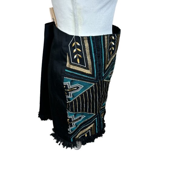 H&M Southwestern print mini skirt, size 14, fringe, sequins/beads - Picture 4 of 16